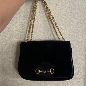 Vtg Chic Black Shoulder Bag with Gold Accents